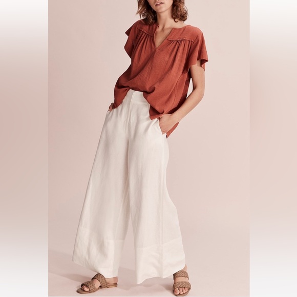 COUNTRY ROAD Crinkle Popover Crepe Cotton Rust Top Blouse - Picture 3 of 16